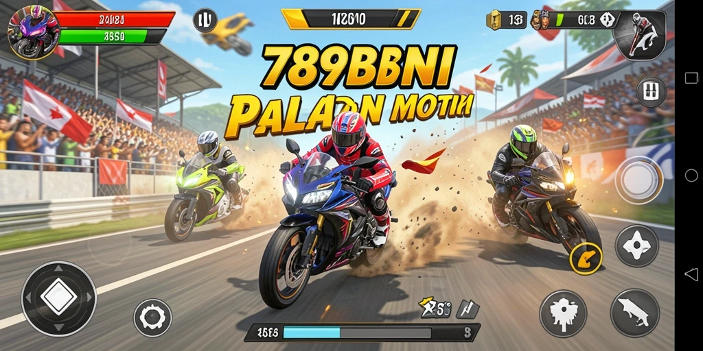 Screenshot gameplay 789BNI yang menunjukkan balapan motor yang mendebarkan.