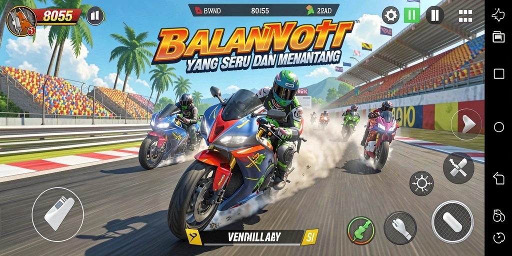 Gambaran gameplay balapan motor yang seru dan menantang.