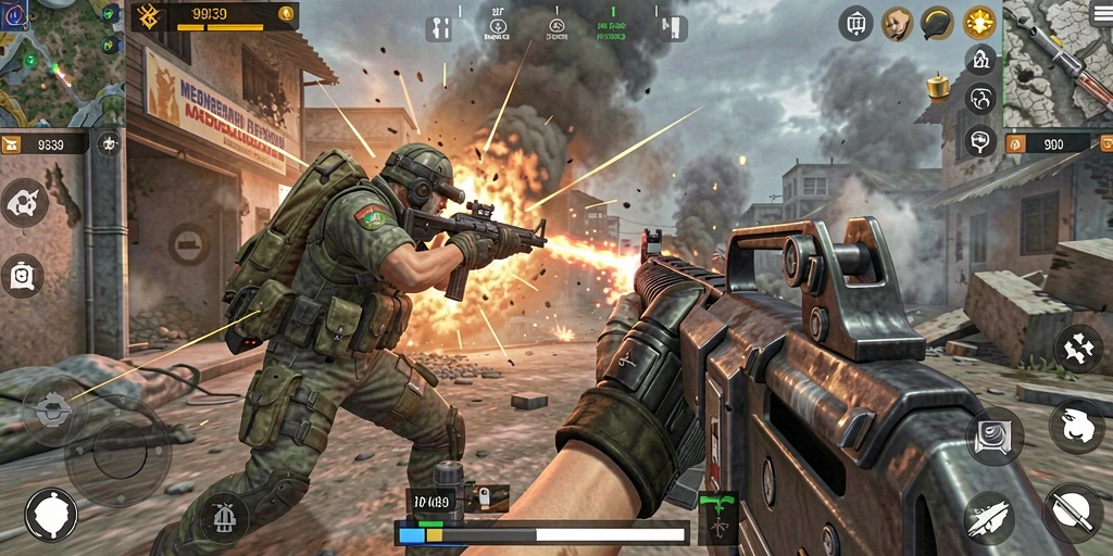 Gameplay intens dari 9939 menunjukkan aksi pertempuran FPS.