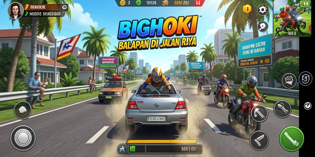 Gameplay BIGHOKI yang seru dan penuh aksi balapan.