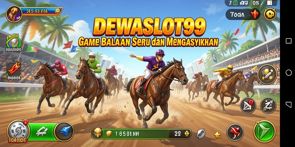 Tampilan utama gameplay DEWASLOT99 yang menampilkan balapan seru.