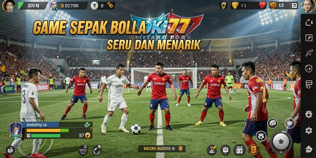 Screenshot HOKI777 menampilkan aksi seru di lapangan sepak bola.
