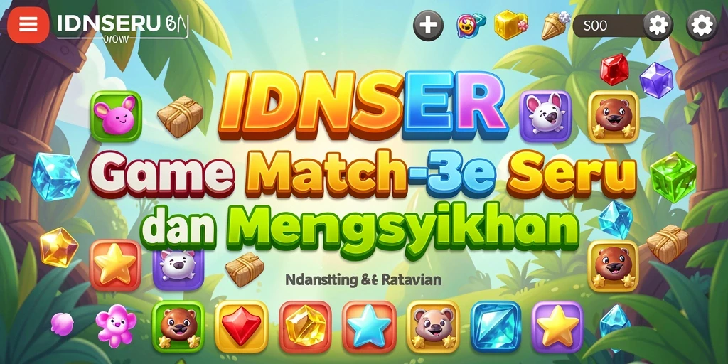 Tampilan menarik gameplay Match-3 di IDNSERU dengan kombinasi warna yang cerah.