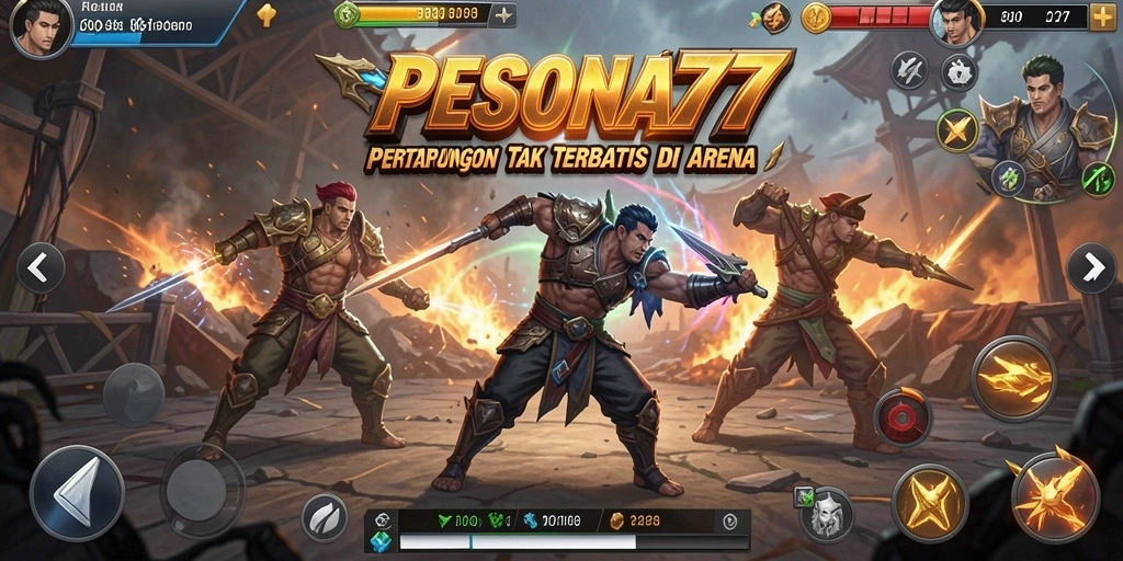 Screenshot menunjukkan aksi pertarungan mendebarkan dalam PESONA77.