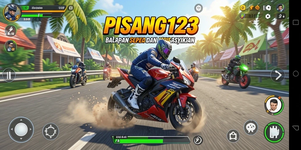 Tampilan gameplay PISANG123 dengan balapan motor yang seru.