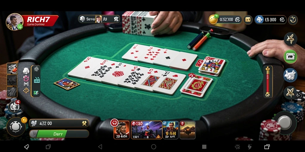 Tampilan gameplay seru dari RICH7 dalam permainan Domino.