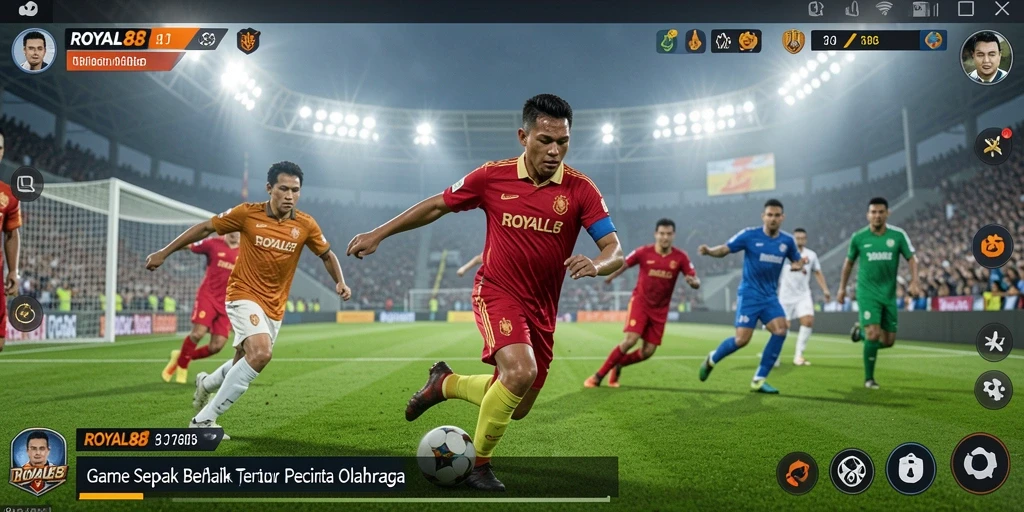 Tampilan penuh aksi dari gameplay sepak bola di ROYAL88.
