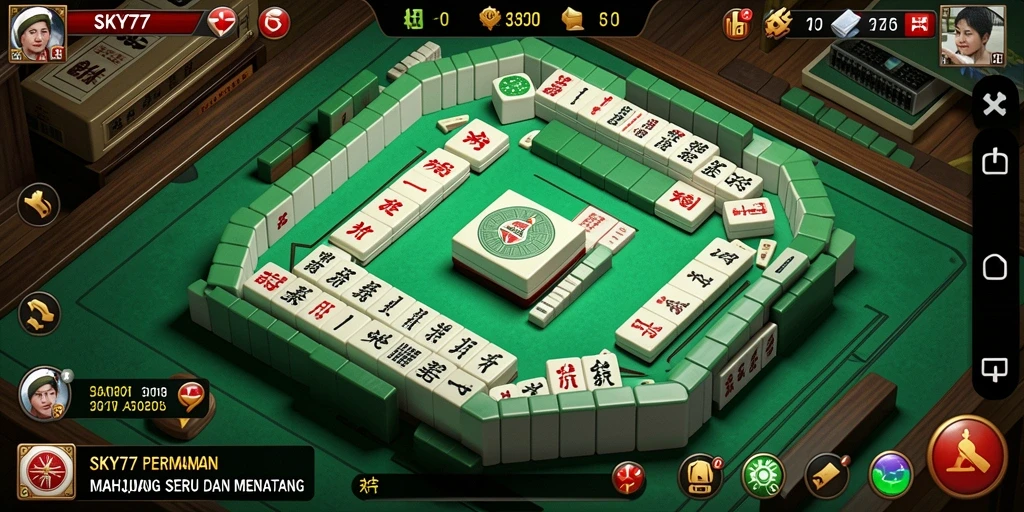 Tampilan gameplay menarik dari SKY77 dengan ubin Mahjong berwarna-warni.