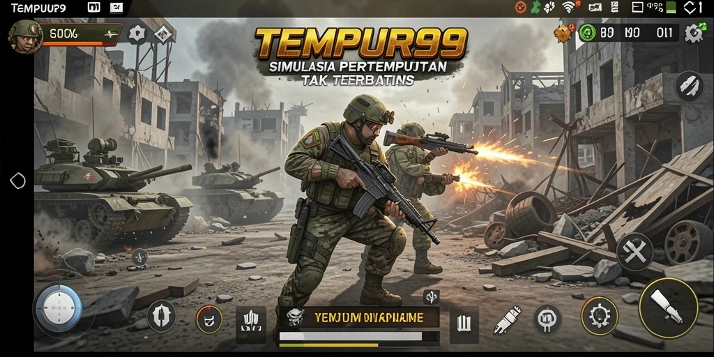 Tampilan gameplay menarik dari TEMPUR99 yang menunjukkan pertempuran strategis.