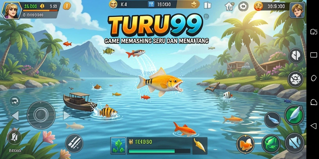 Tangkapan layar gameplay TURU99 saat memancing berbagai jenis ikan.